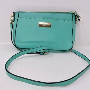 Trina Turk Vintage Bebop Style Aqua Crossbody Bag with Gold Accents